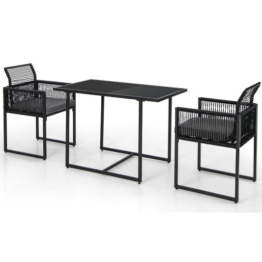 3 Pieces Outdoor Dining Set with Folding Backrest-Grey