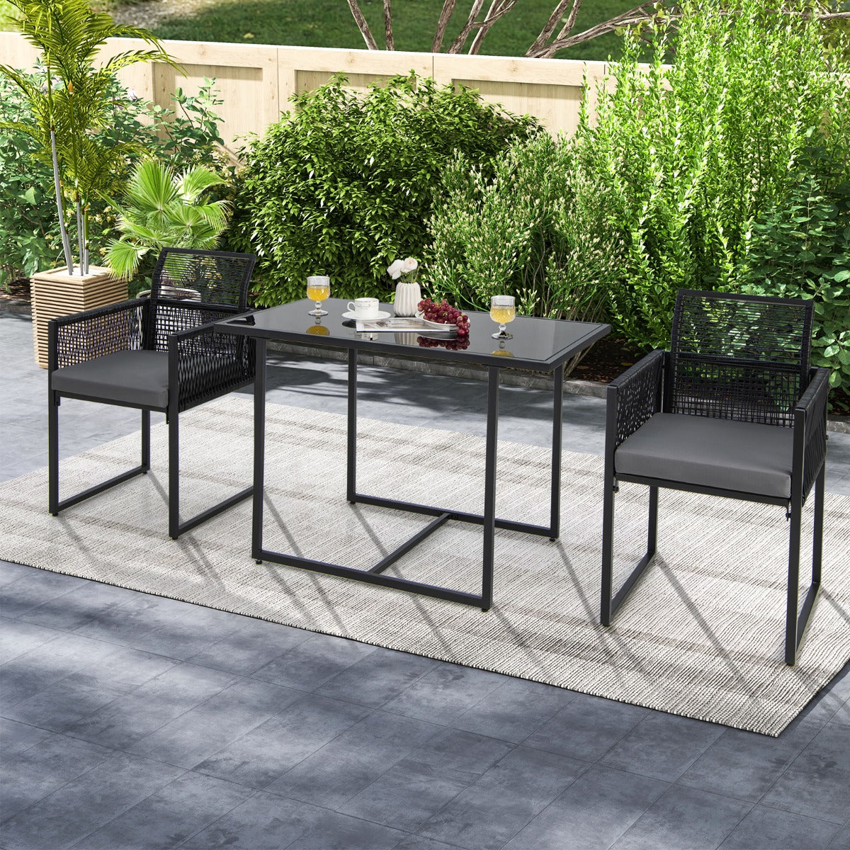 3 Pieces Outdoor Dining Set with Folding Backrest-Grey
