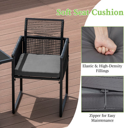 3 Pieces Outdoor Dining Set with Folding Backrest-Grey