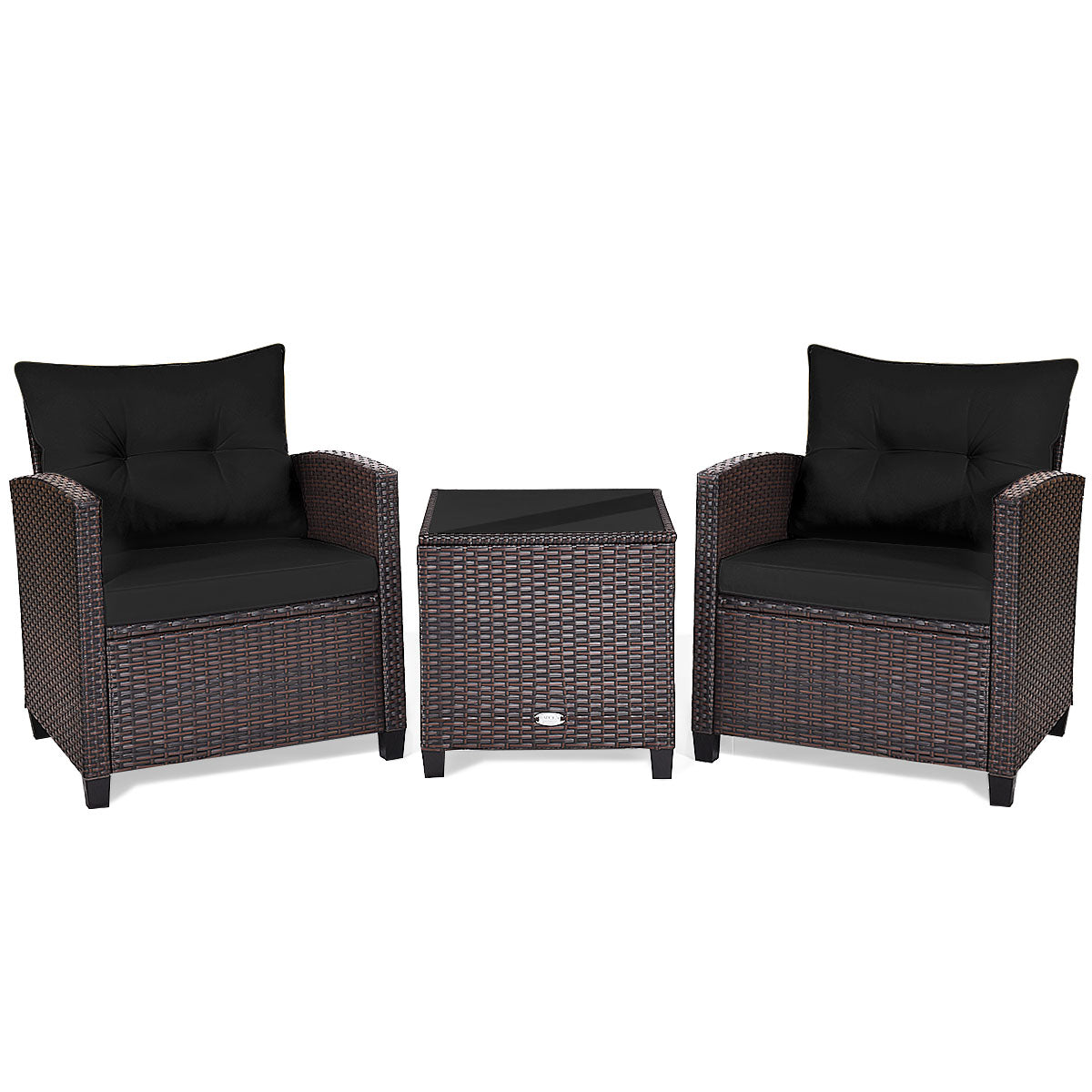 3 Pieces PE Rattan Wicker Outdoor Sofa Patio Lounge Set-Black