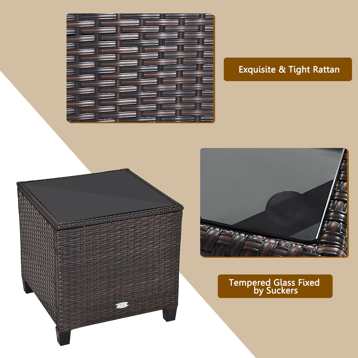 3 Pieces PE Rattan Wicker Outdoor Sofa Patio Lounge Set-Black