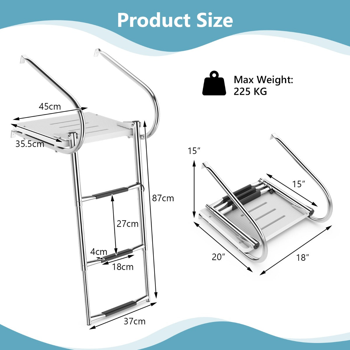 Costway 3-step Telescoping Boat Ladder Dock Ladder with Non-slip Steps