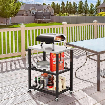 Costway 3-Tier Outdoor Grill Cart on Wheels with Stainless Steel Top and Handle