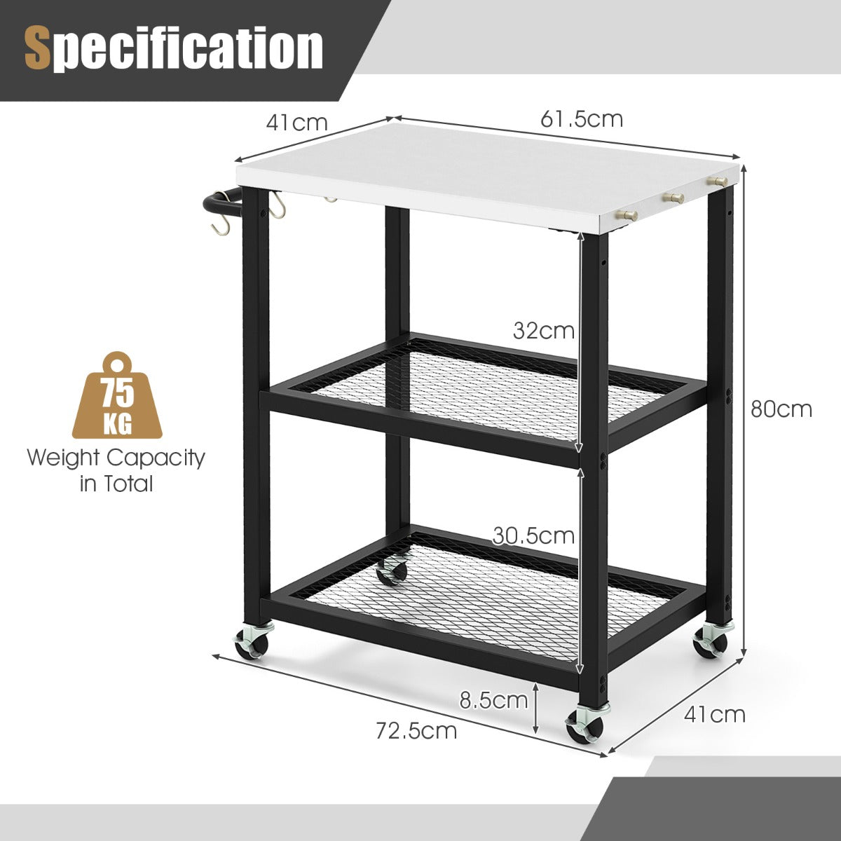 Outdoor trolley with a durable 430 stainless steel countertop for barbecue preparation and serving