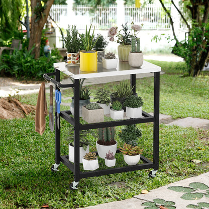 Costway 3-Tier Outdoor Grill Cart on Wheels with Stainless Steel Top and Handle