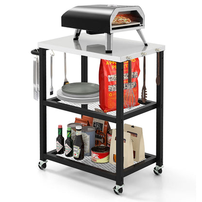 Large operating platform provides convenient workspace for ingredients and outdoor cooking tasks