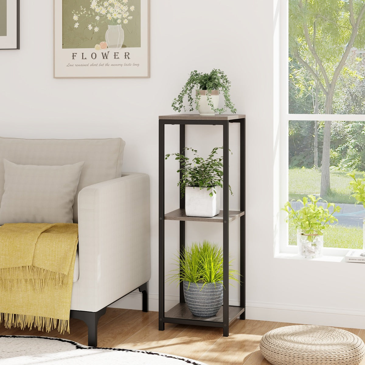 Anti-tipping device helps secure the freestanding flower stand and reduce accidental movement