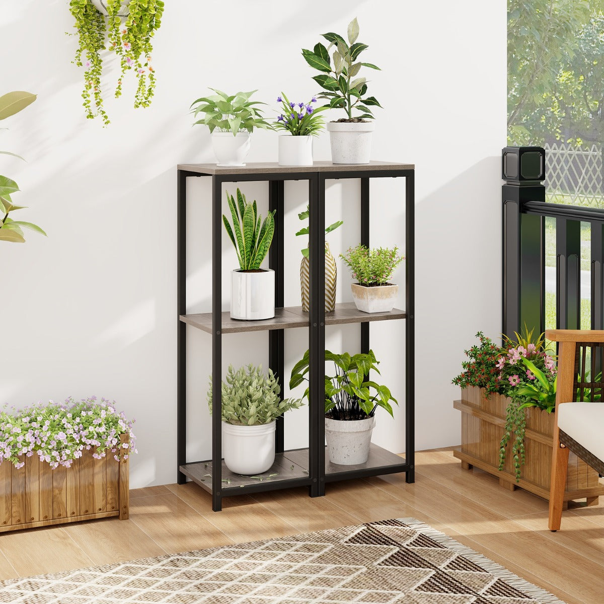 Three spacious tiers allow plants to receive sufficient light and remain neatly displayed