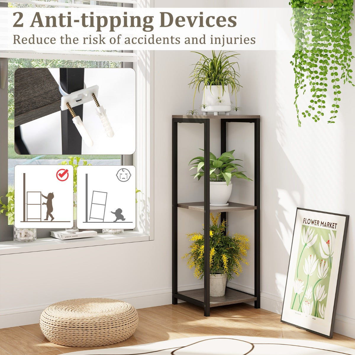 Non-slip foot pads help protect floors from scratches while improving stability on smooth surfaces
