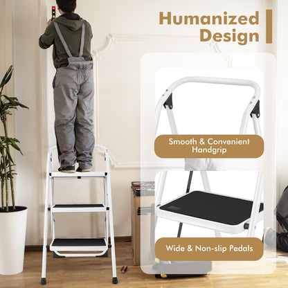 Costway 3-Tread Step Ladder with Convenient Hand Grip for Home Garage Kitchen