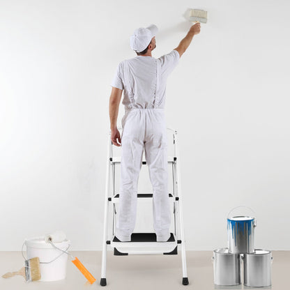 Safety lock helps keep the three-step ladder securely open during use