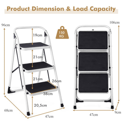 Costway 3-Tread Step Ladder with Convenient Hand Grip for Home Garage Kitchen