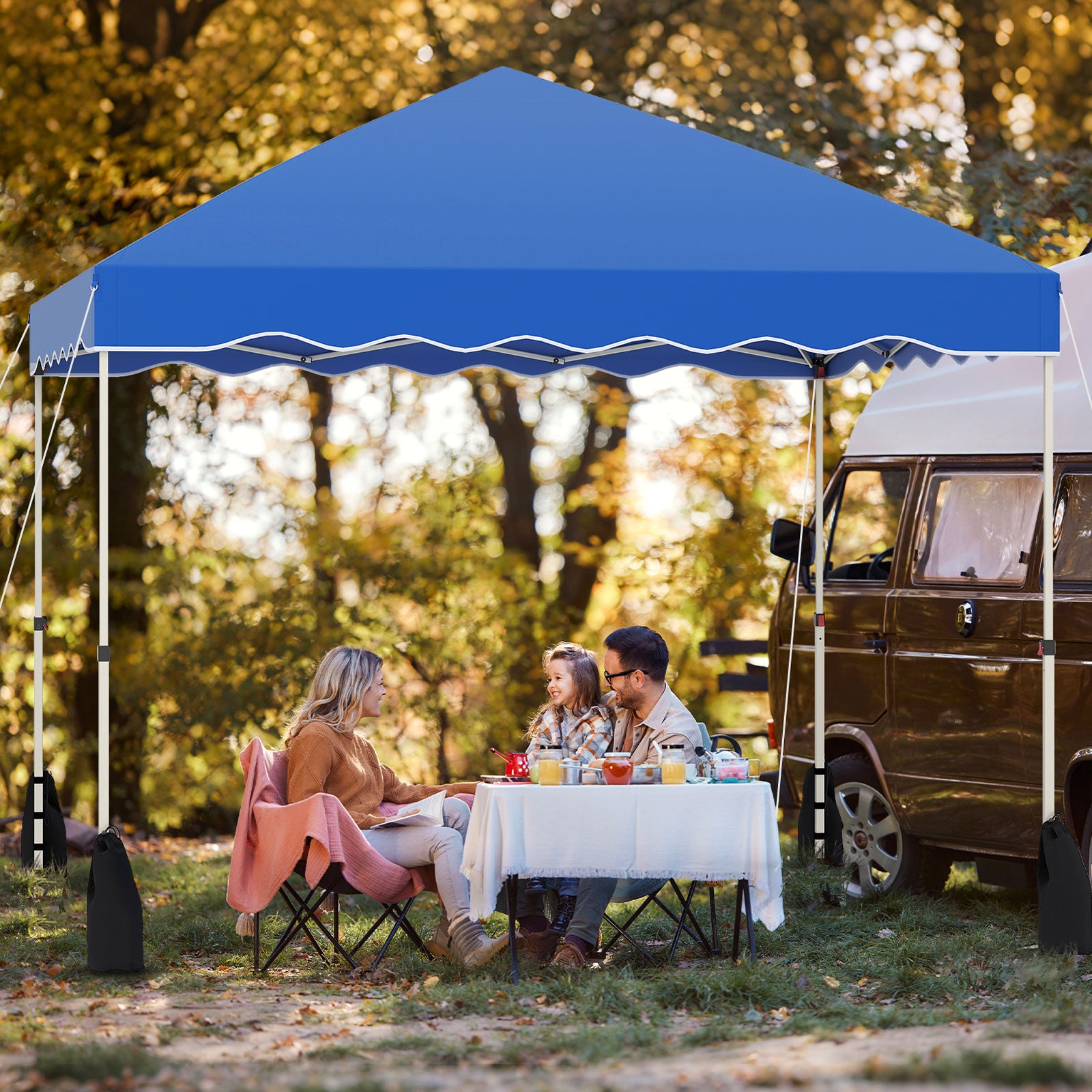 3 x 3 m Pop up Canopy Tent Foldable with Wheeled Bag and 4 Sandbags-Blue