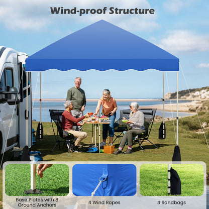 3 x 3 m Pop up Canopy Tent Foldable with Wheeled Bag and 4 Sandbags-Blue