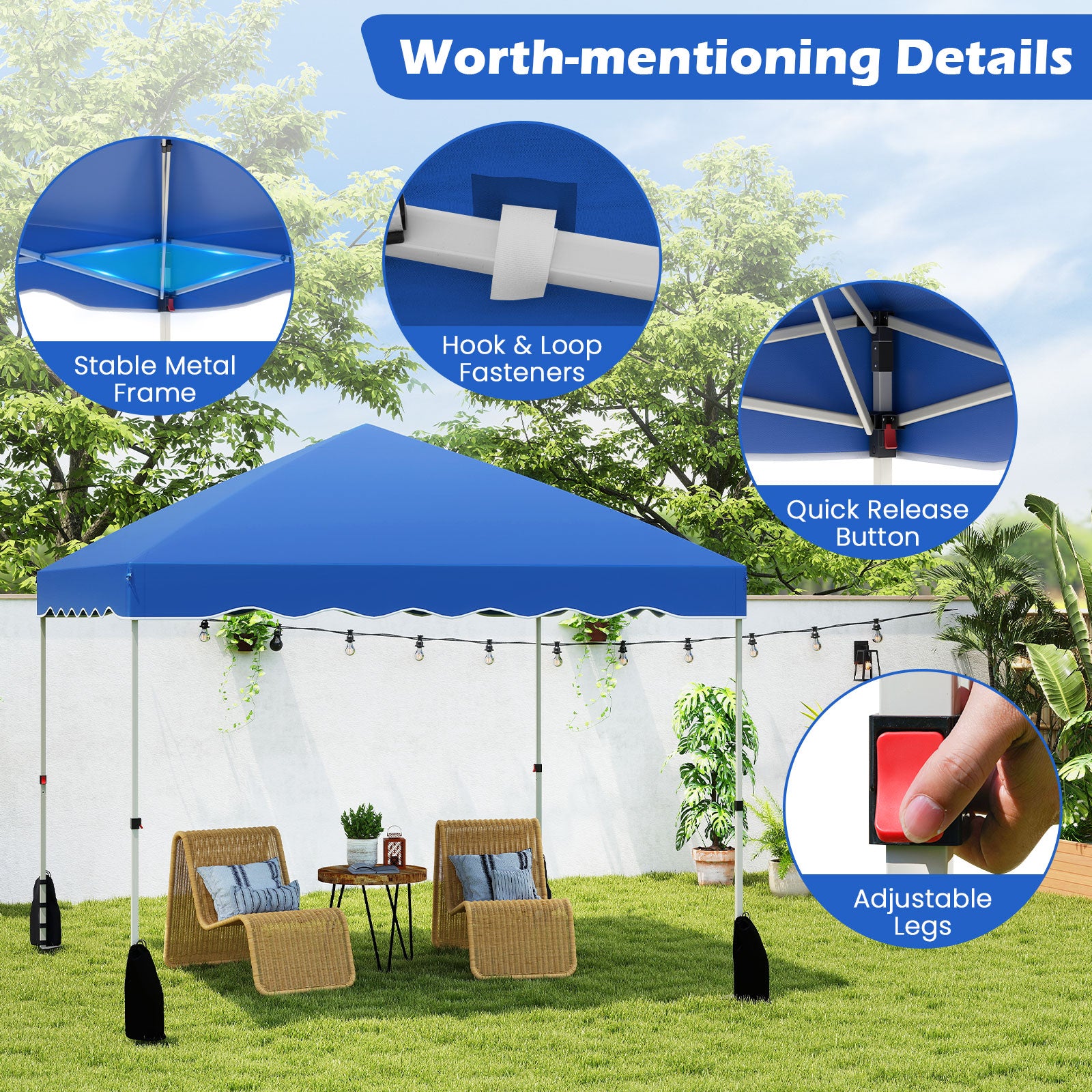 3 x 3 m Pop up Canopy Tent Foldable with Wheeled Bag and 4 Sandbags-Blue