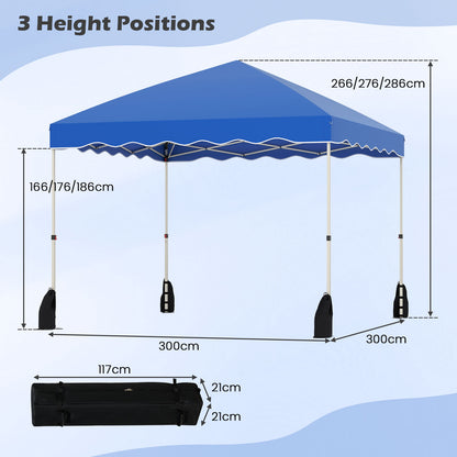 3 x 3 m Pop up Canopy Tent Foldable with Wheeled Bag and 4 Sandbags-Blue