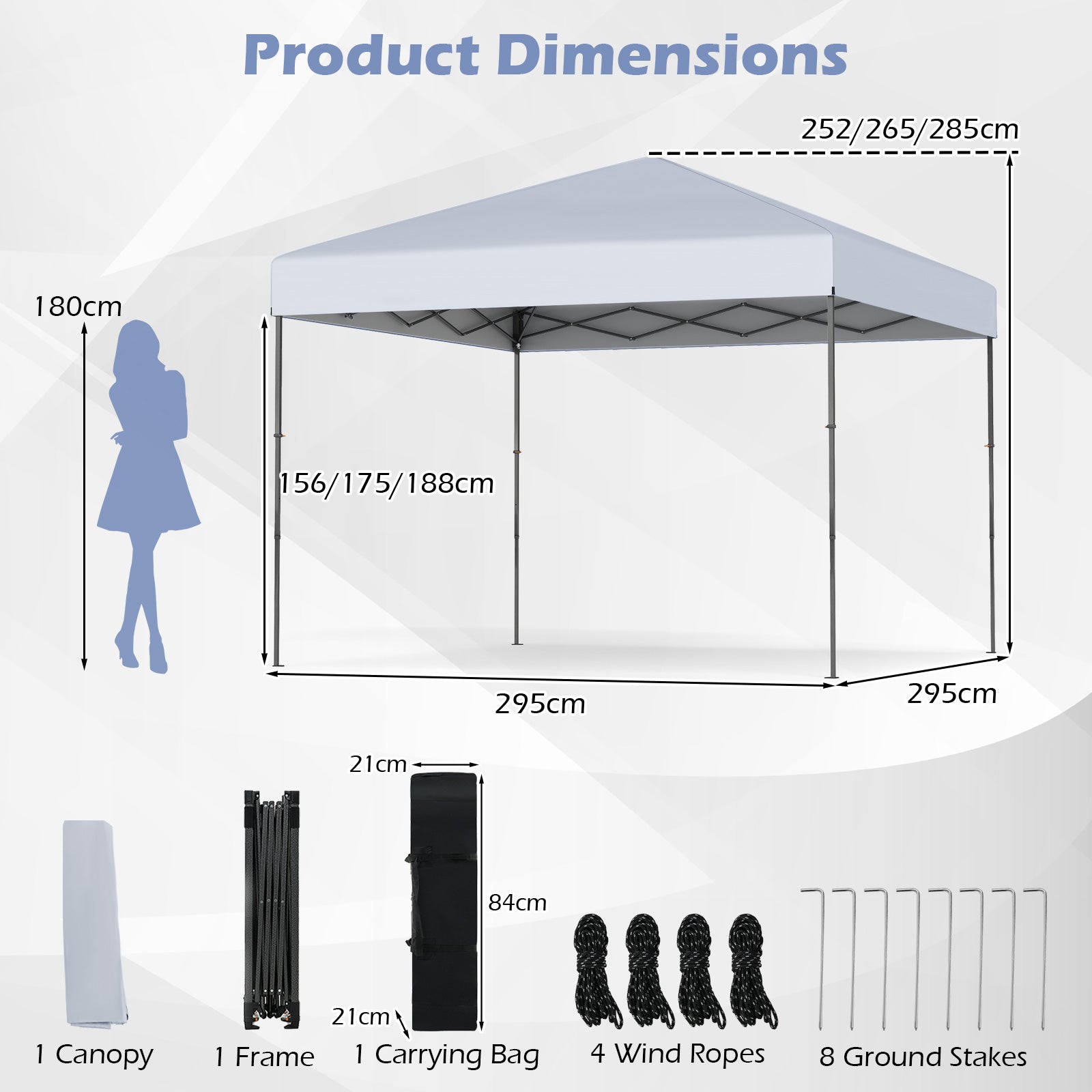 3 x 3 m Pop up Canopy Tent with Portable Carrying Bag and 8 Stakes-White