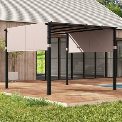 Costway 3 x 3 M Flat Top Pergola with Retractable Canopy-Beige