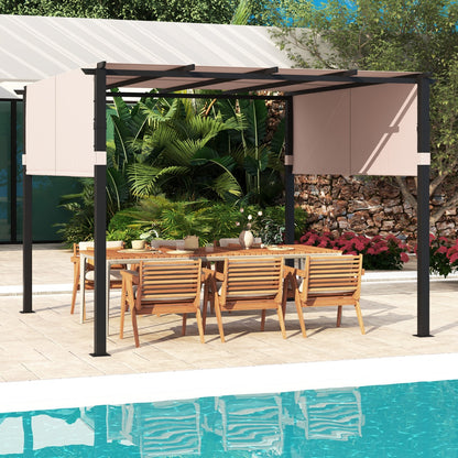 Costway 3 x 3 M Flat Top Pergola with Retractable Canopy-Beige