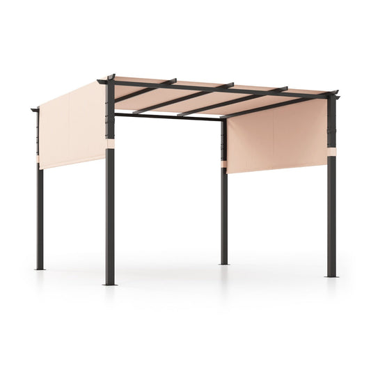 Two separate adjustable polyester canopies provide customizable shade and can be positioned throughout the day