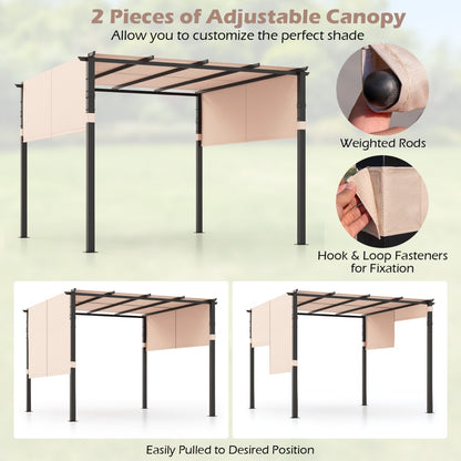 Costway 3 x 3 M Flat Top Pergola with Retractable Canopy-Beige