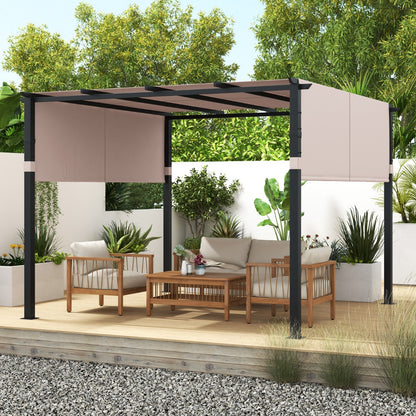 Costway 3 x 3 M Flat Top Pergola with Retractable Canopy-Beige