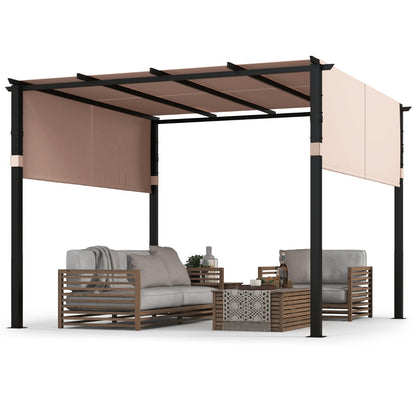 Costway 3 x 3 M Flat Top Pergola with Retractable Canopy-Beige
