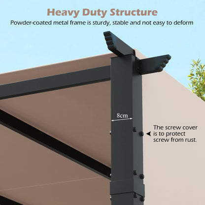 Costway 3 x 3 M Flat Top Pergola with Retractable Canopy-Beige