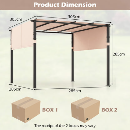 Costway 3 x 3 M Flat Top Pergola with Retractable Canopy-Beige