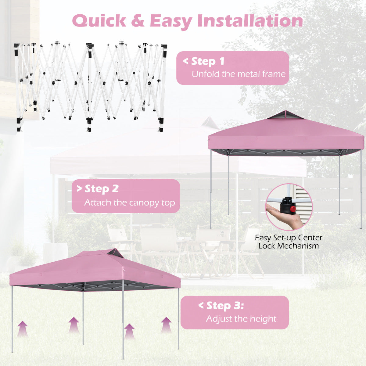 3 x 3M 1-Person Setup Pop up Canopy Tent-Pink