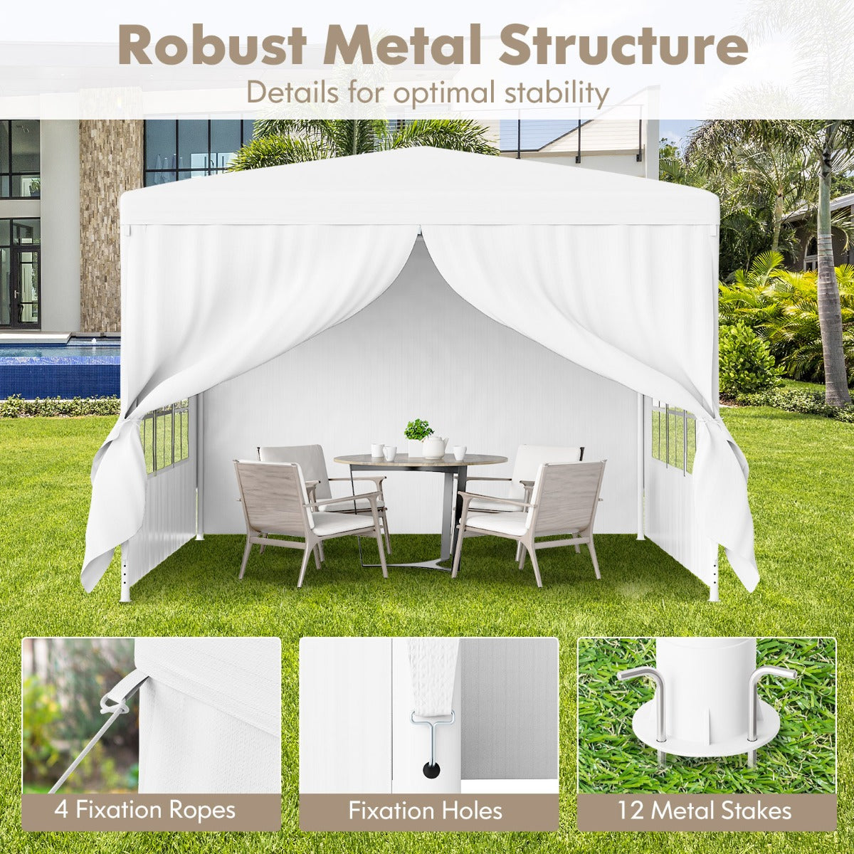 3 x 3m Outdoor Patio Pavilion Screen Gazebo Shelter-White