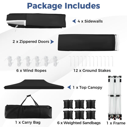 3 x 6 M Canopy with 6 Detachable Sidewalls-Black
