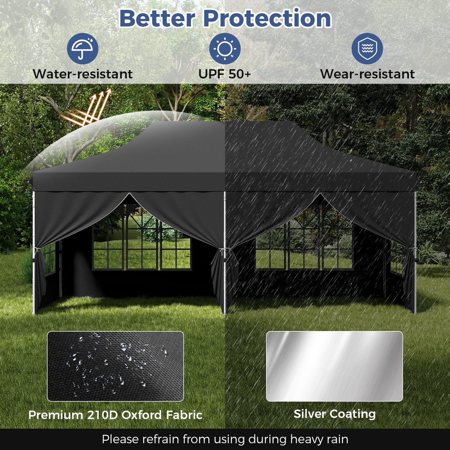 3 x 6 M Canopy with 6 Detachable Sidewalls-Black