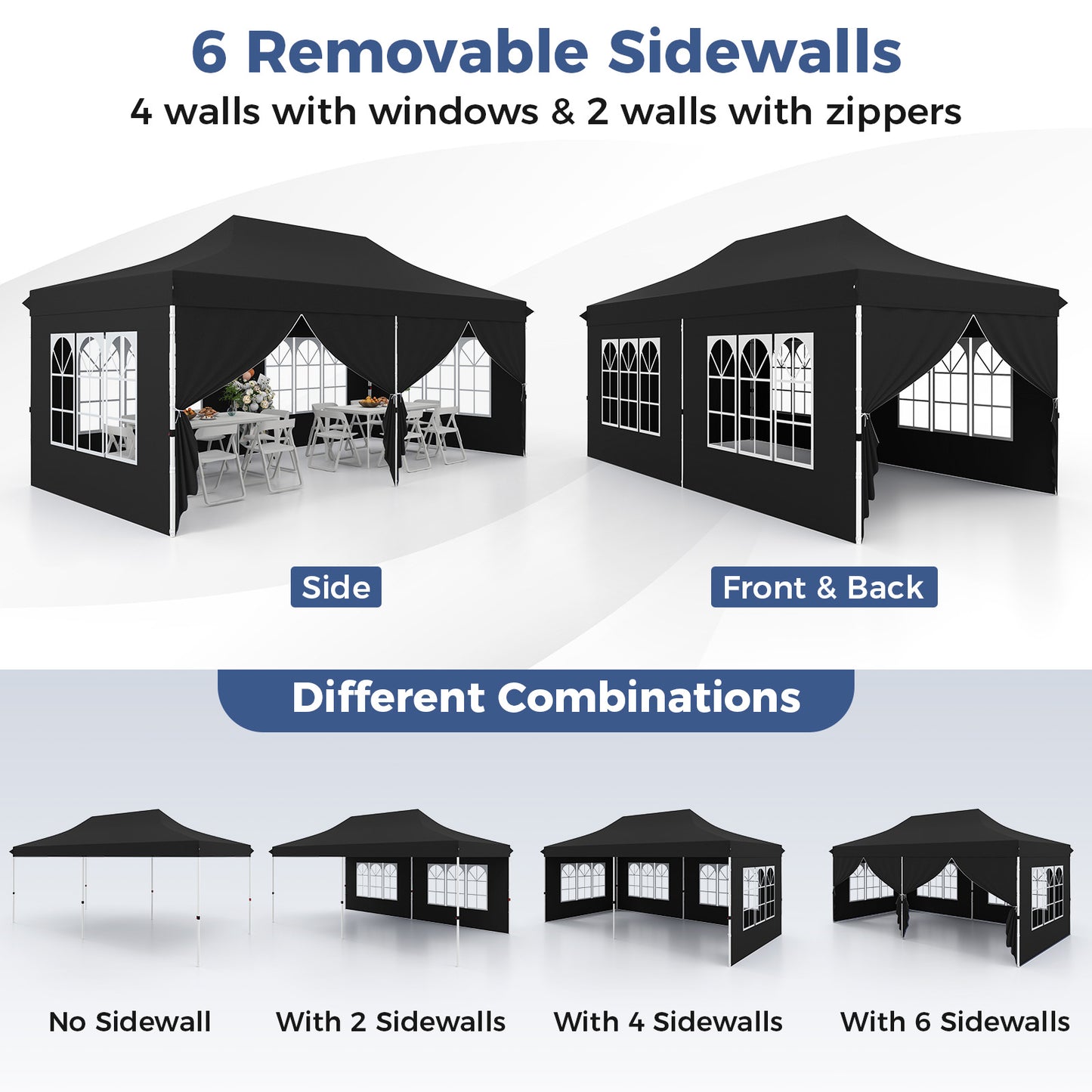 3 x 6 M Canopy with 6 Detachable Sidewalls-Black