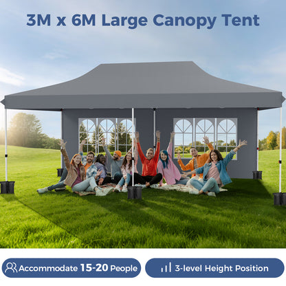3 x 6 M Canopy with 6 Detachable Sidewalls-Grey