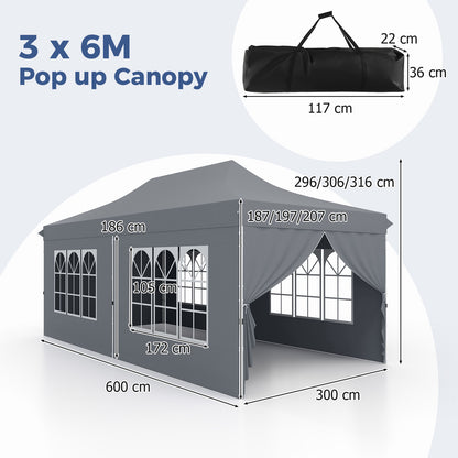3 x 6 M Canopy with 6 Detachable Sidewalls-Grey