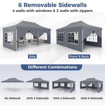 3 x 6 M Canopy with 6 Detachable Sidewalls-Grey