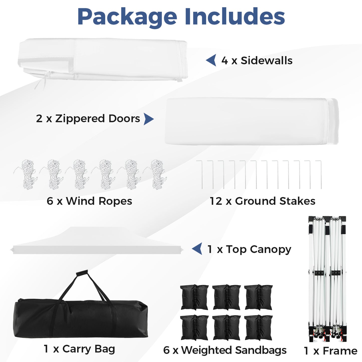 3 x 6 M Canopy with 6 Detachable Sidewalls-White
