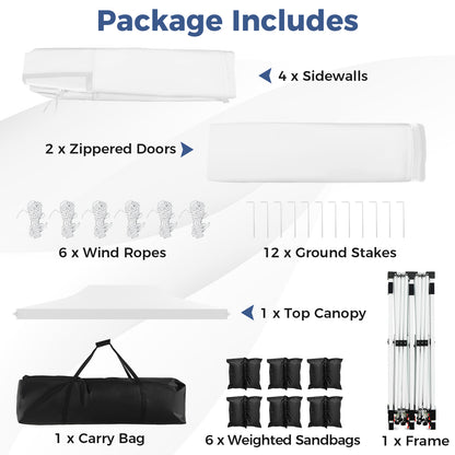3 x 6 M Canopy with 6 Detachable Sidewalls-White
