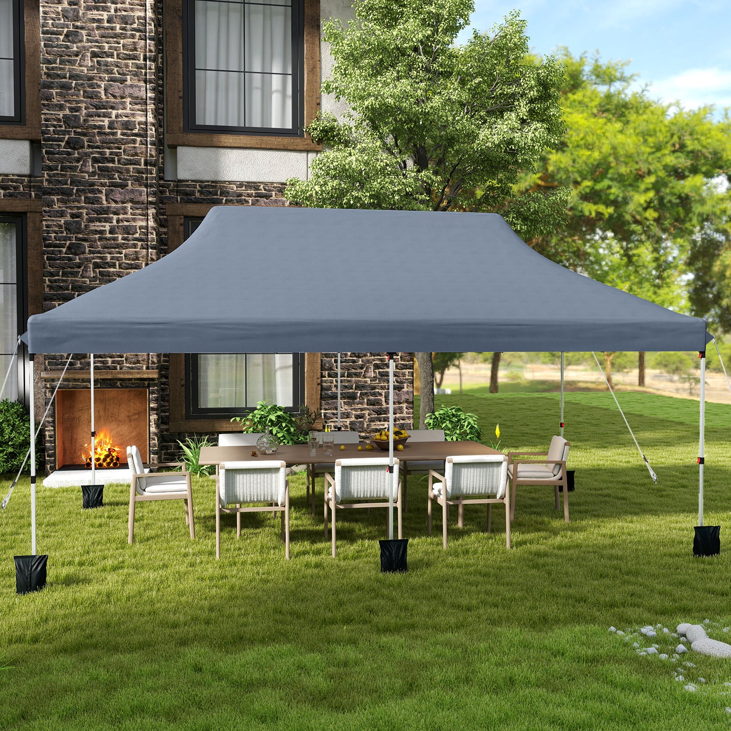 3 x 6 M Pop-up Canopy Tent with Carrying Bag for Patio, Garden, Beach, Wedding, BBQ-Grey