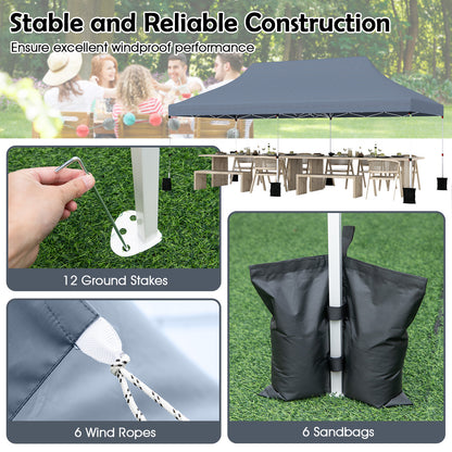 3 x 6 M Pop-up Canopy Tent with Carrying Bag for Patio, Garden, Beach, Wedding, BBQ-Grey