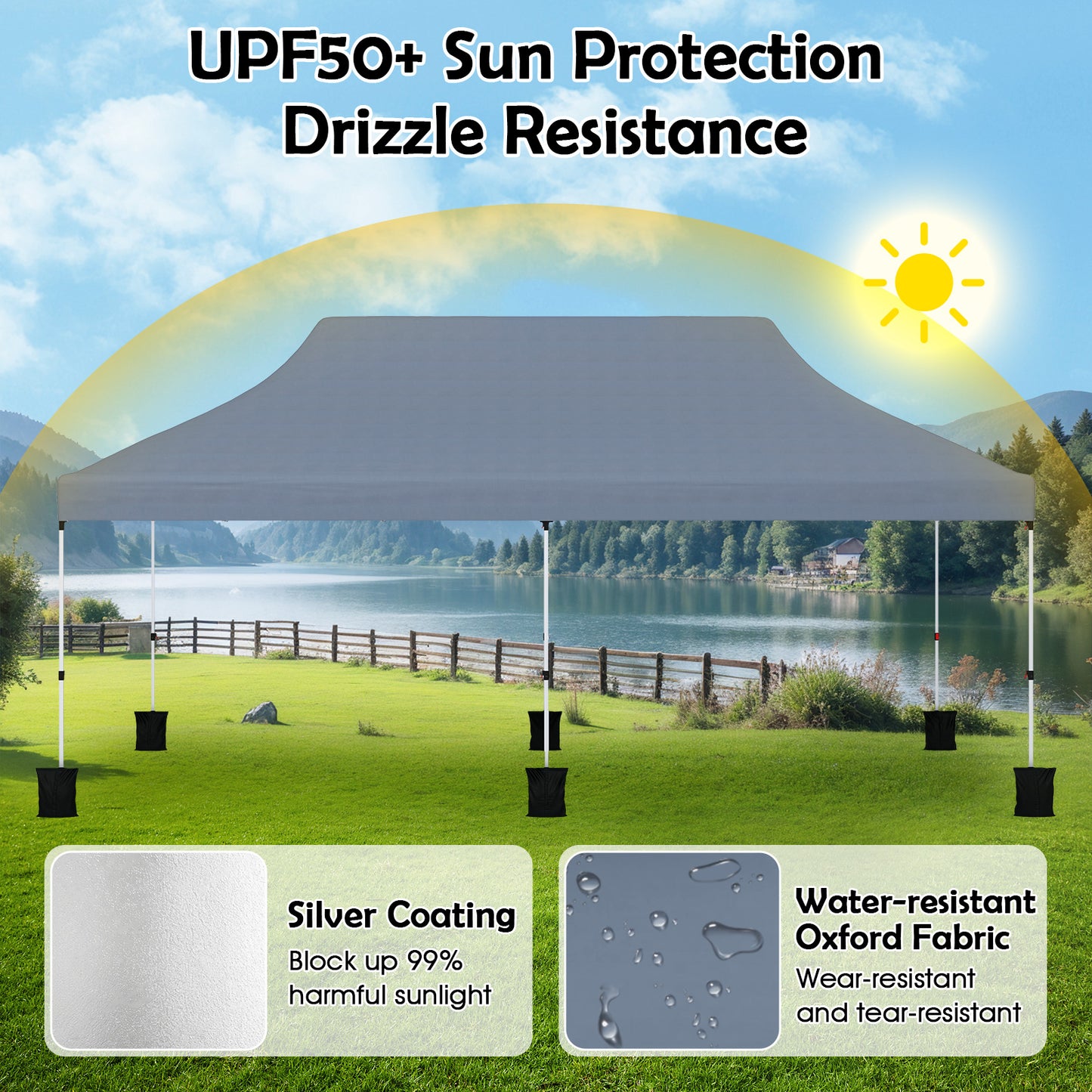 3 x 6 M Pop-up Canopy Tent with Carrying Bag for Patio, Garden, Beach, Wedding, BBQ-Grey