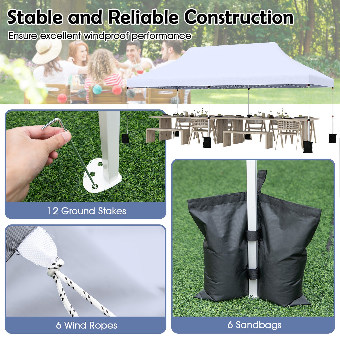 3 x 6 M Pop-up Canopy Tent with Carrying Bag for Patio, Garden, Beach, Wedding, BBQ-White