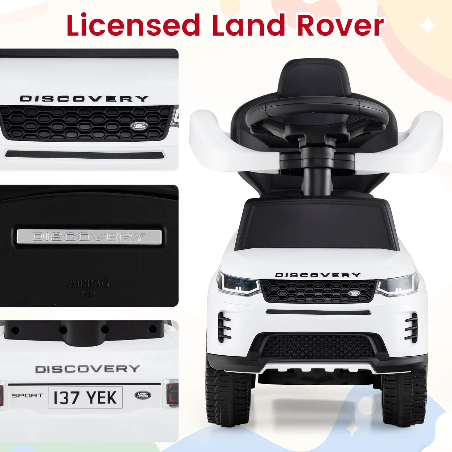 3-in-1 Push Car for Toddlers with Removable Handle Licensed Land Rover Discovery-White