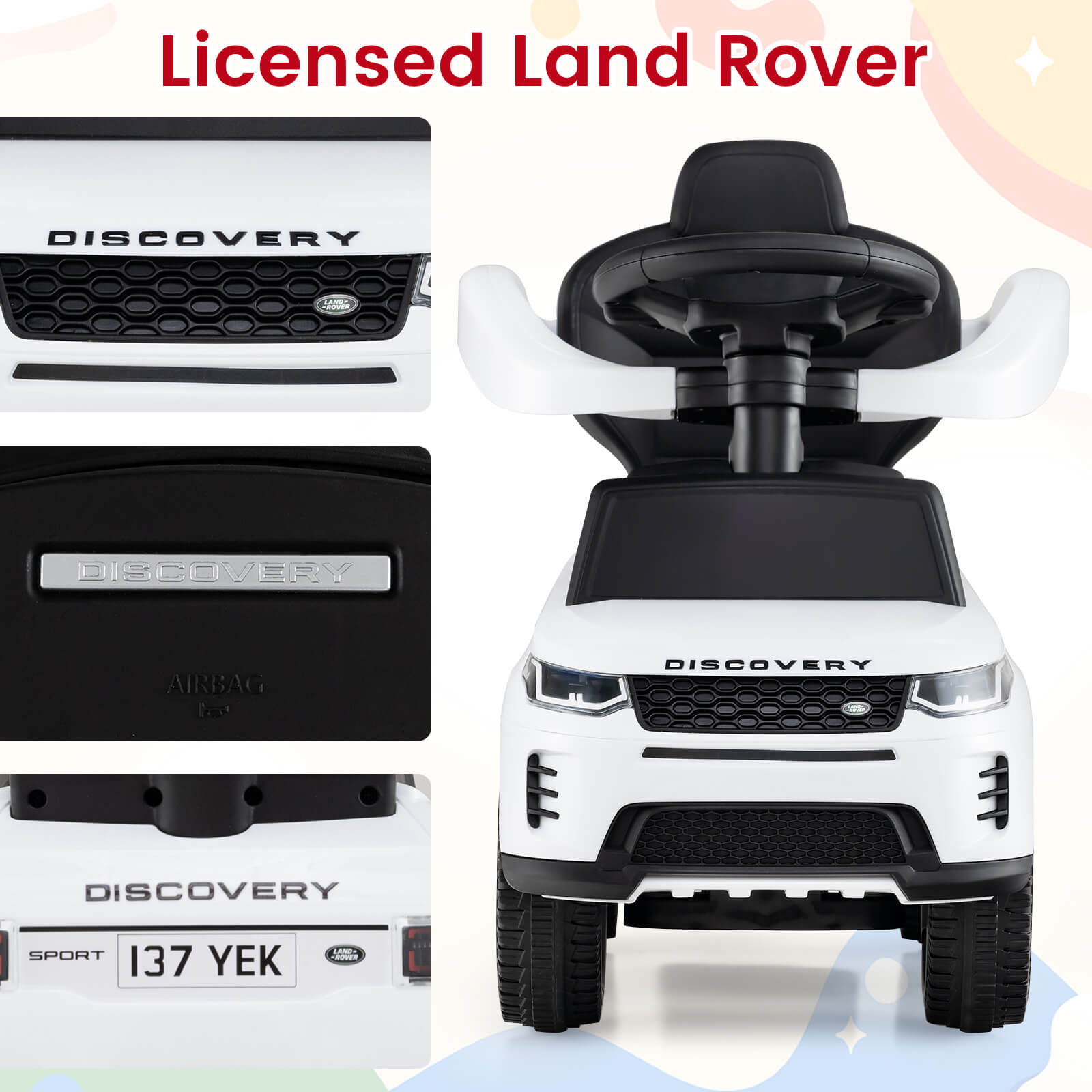 3-in-1 Push Car for Toddlers with Removable Handle Licensed Land Rover Discovery-White