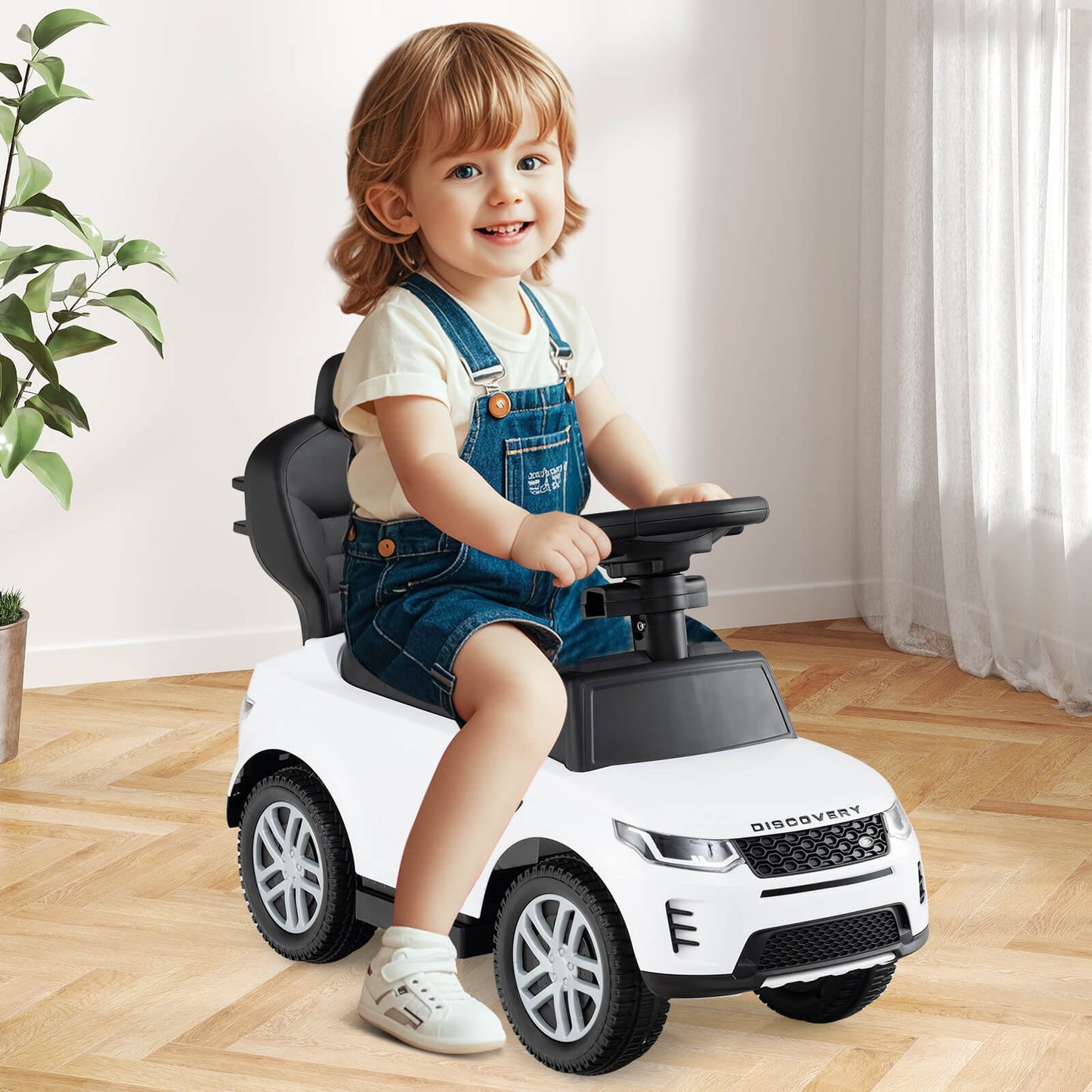 3-in-1 Push Car for Toddlers with Removable Handle Licensed Land Rover Discovery-White