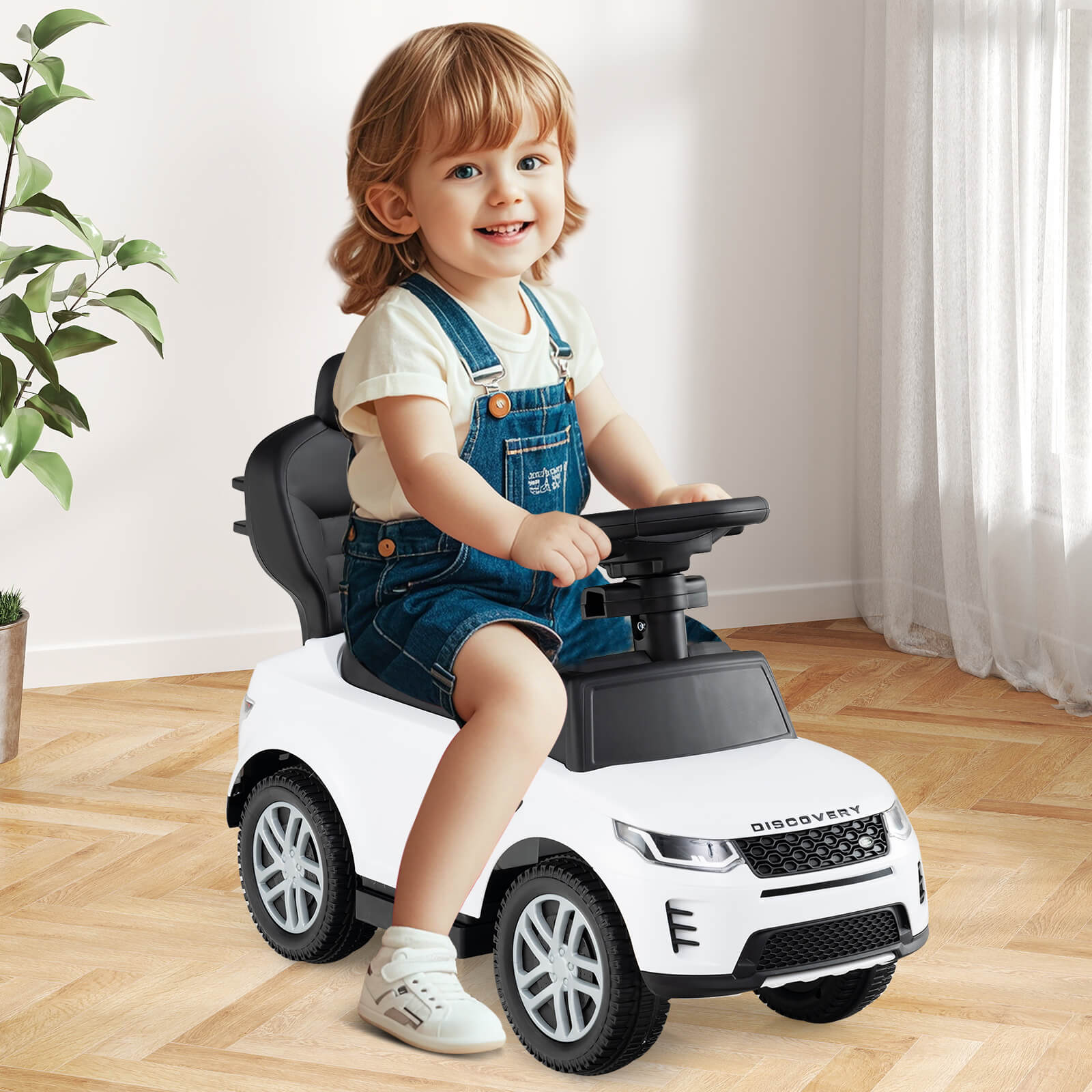 3-in-1 Push Car for Toddlers with Removable Handle Licensed Land Rover Discovery-White