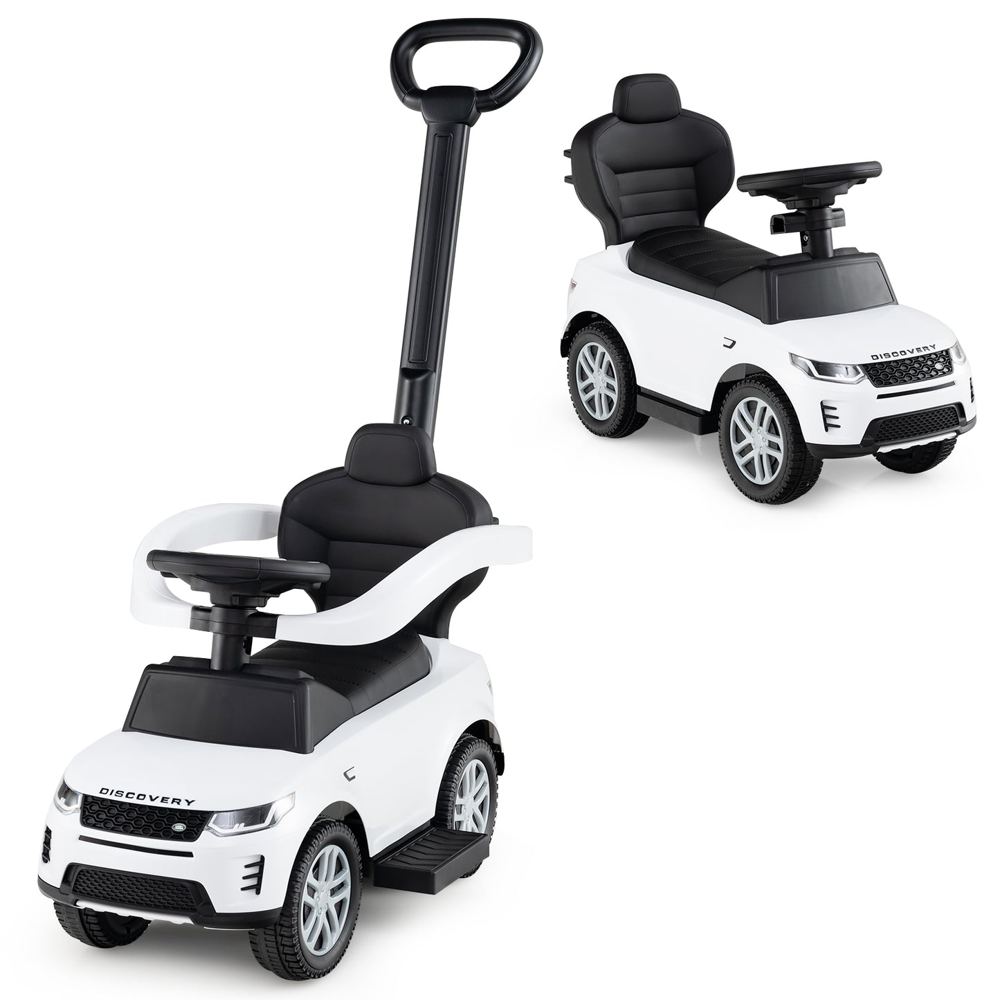 3-in-1 Push Car for Toddlers with Removable Handle Licensed Land Rover Discovery-White