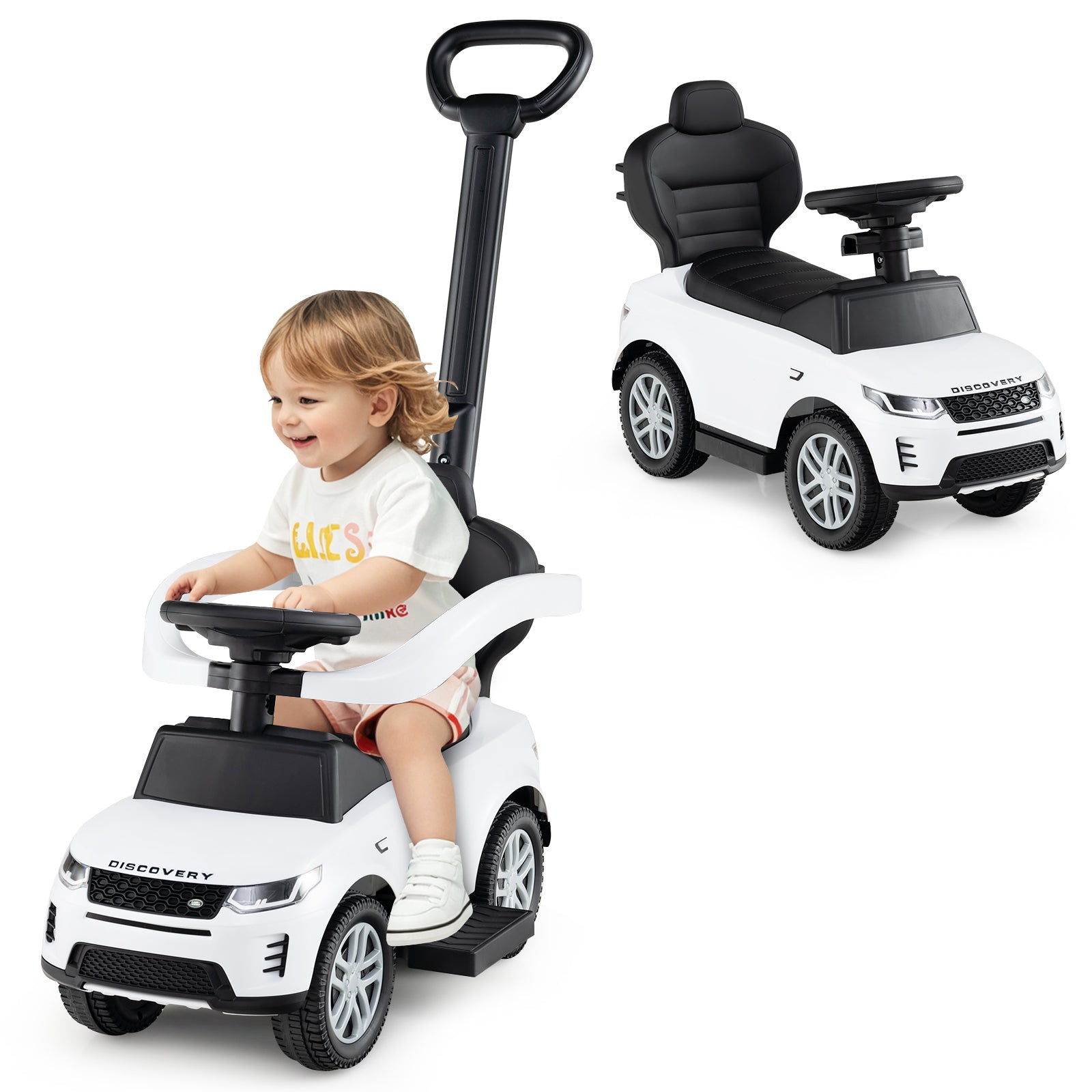 3-in-1 Push Car for Toddlers with Removable Handle Licensed Land Rover Discovery-White