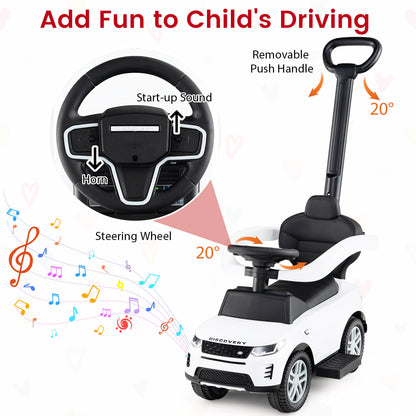 3-in-1 Push Car for Toddlers with Removable Handle Licensed Land Rover Discovery-White